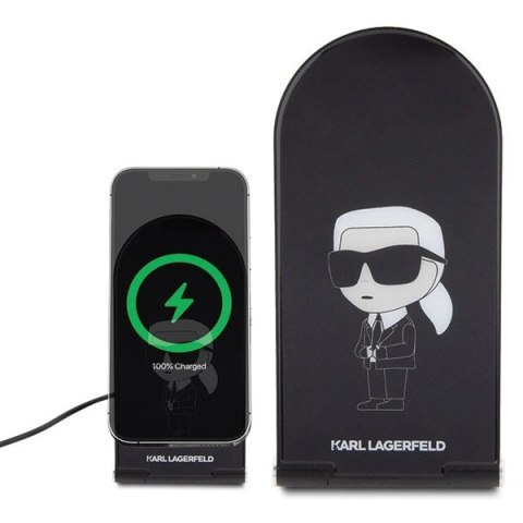 Ładowarka Karl Lagerfeld Ikonik MagSafe indukcyjna 15W składana 2w1 - czarna Ładowarka Karl Lagerfeld Ikonik MagSafe indukcyjna 15W składana 2w1 - czarna