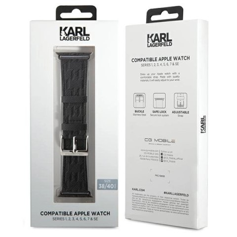 Pasek Karl Lagerfeld Saffiano Monogram na Apple Watch 38/40/41mm - czarny Pasek Karl Lagerfeld Saffiano Monogram na Apple Watch 38/40/41mm - czarny