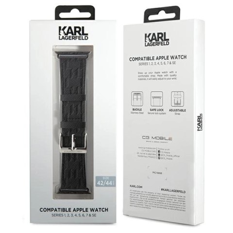 Pasek Karl Lagerfeld Saffiano Monogram na Apple Watch 42/44/45/49mm - czarny Pasek Karl Lagerfeld Saffiano Monogram na Apple Watch 42/44/45/49mm - czarny