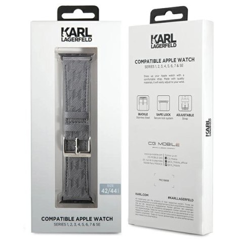Pasek Karl Lagerfeld Saffiano Monogram na Apple Watch 42/44/45/49mm - srebrny Pasek Karl Lagerfeld Saffiano Monogram na Apple Watch 42/44/45/49mm - srebrny