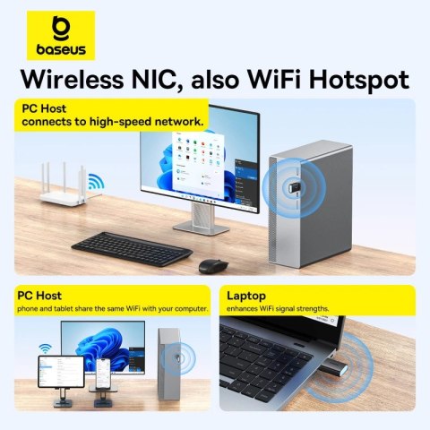 Karta sieciowa USB Baseus BS-OH170 650Mb/s 5GHz - czarna Karta sieciowa USB Baseus BS-OH170 650Mb/s 5GHz - czarna