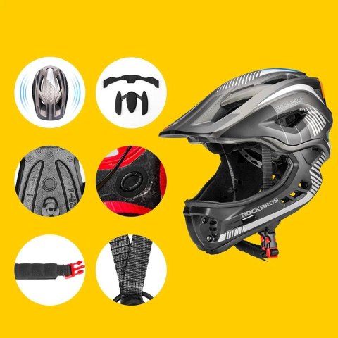 Kask rowerowy Rockbros TT-32SBTG-S dziecięcy z odpinaną szczęką rozmiar S - szary Kask rowerowy Rockbros TT-32SBTG-S dziecięcy z odpinaną szczęką rozmiar S - szary