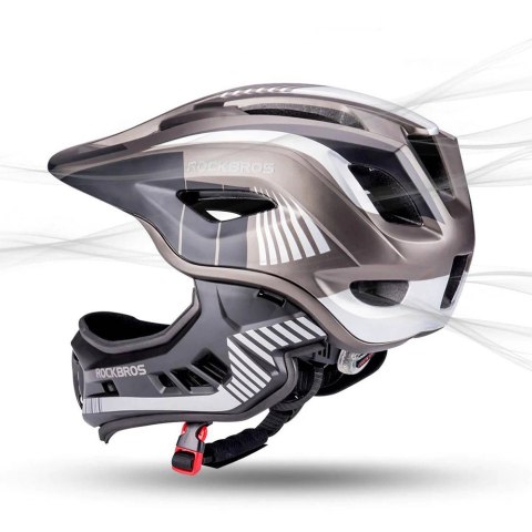 Kask rowerowy Rockbros TT-32SBTG-S dziecięcy z odpinaną szczęką rozmiar S - szary Kask rowerowy Rockbros TT-32SBTG-S dziecięcy z odpinaną szczęką rozmiar S - szary