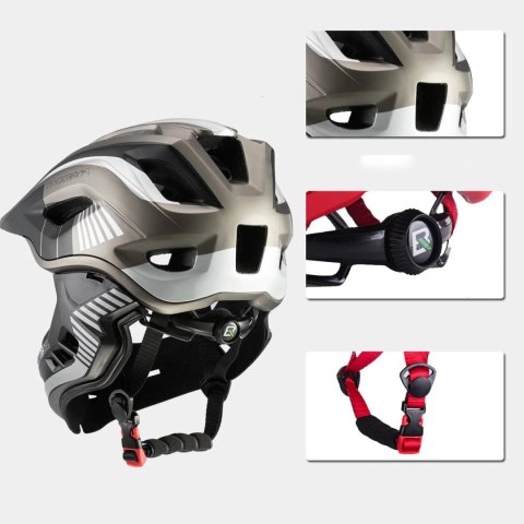 Kask rowerowy Rockbros TT-32SBTG-S dziecięcy z odpinaną szczęką rozmiar S - szary Kask rowerowy Rockbros TT-32SBTG-S dziecięcy z odpinaną szczęką rozmiar S - szary