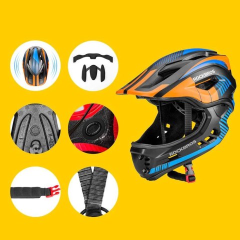 Kask rowerowy Rockbros TT-32SOBL-M dziecięcy z odpinaną szczęką rozmiar M - czarno-pomarańczowy Kask rowerowy Rockbros TT-32SOBL-M dziecięcy z odpinaną szczęką rozmiar M - czarno-pomarańczowy