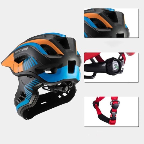 Kask rowerowy Rockbros TT-32SOBL-S dziecięcy z odpinaną szczęką rozmiar S - czarno-pomarańczowy Kask rowerowy Rockbros TT-32SOBL-S dziecięcy z odpinaną szczęką rozmiar S - czarno-pomarańczowy