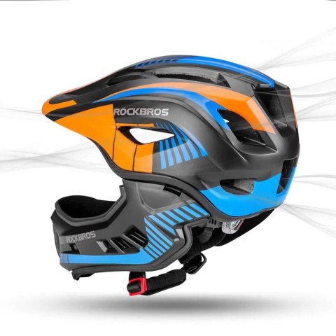 Kask rowerowy Rockbros TT-32SOBL-S dziecięcy z odpinaną szczęką rozmiar S - czarno-pomarańczowy Kask rowerowy Rockbros TT-32SOBL-S dziecięcy z odpinaną szczęką rozmiar S - czarno-pomarańczowy
