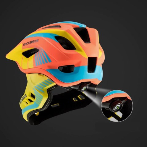 Kask rowerowy Rockbros TT-32SOYB-M dziecięcy z odpinaną szczęką rozmiar M - żółto-pomarańczowy Kask rowerowy Rockbros TT-32SOYB-M dziecięcy z odpinaną szczęką rozmiar M - żółto-pomarańczowy