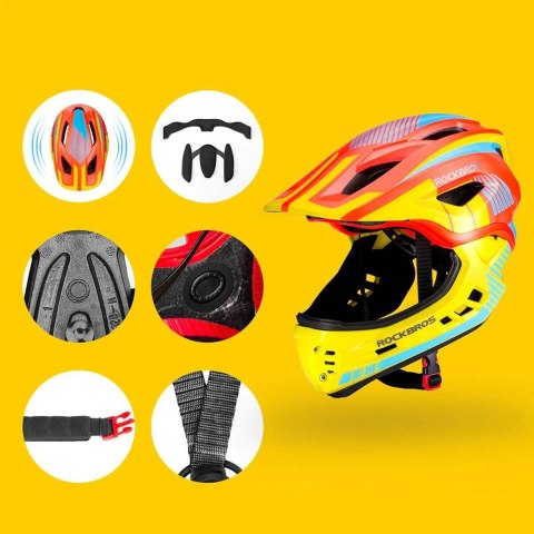 Kask rowerowy Rockbros TT-32SOYB-S dziecięcy z odpinaną szczęką rozmiar S - żółto-pomarańczowy Kask rowerowy Rockbros TT-32SOYB-S dziecięcy z odpinaną szczęką rozmiar S - żółto-pomarańczowy