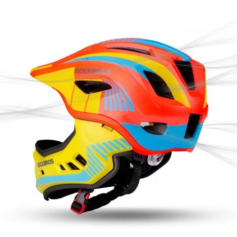 Kask rowerowy Rockbros TT-32SOYB-S dziecięcy z odpinaną szczęką rozmiar S - żółto-pomarańczowy Kask rowerowy Rockbros TT-32SOYB-S dziecięcy z odpinaną szczęką rozmiar S - żółto-pomarańczowy