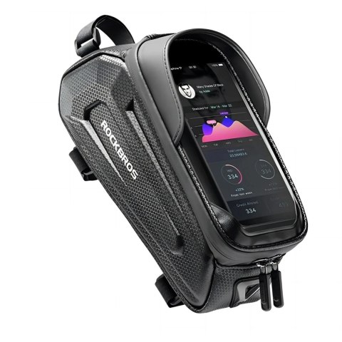 Sakwa rowerowa Rockbros B68-1 na ramę pancerna z kieszonką na telefon 1.7l - czarna Sakwa rowerowa Rockbros B68-1 na ramę pancerna z kieszonką na telefon 1.7l - czarna