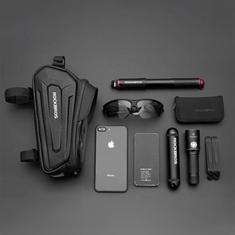 Sakwa rowerowa Rockbros B68-1 na ramę pancerna z kieszonką na telefon 1.7l - czarna Sakwa rowerowa Rockbros B68-1 na ramę pancerna z kieszonką na telefon 1.7l - czarna