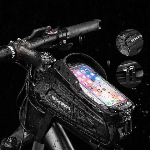 Sakwa rowerowa Rockbros B68-1 na ramę pancerna z kieszonką na telefon 1.7l - czarna Sakwa rowerowa Rockbros B68-1 na ramę pancerna z kieszonką na telefon 1.7l - czarna