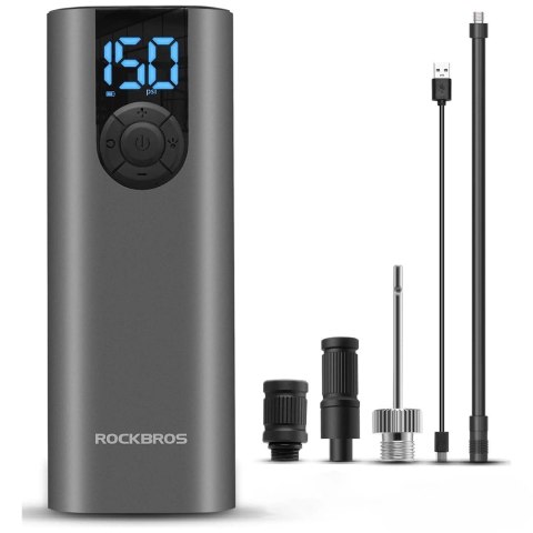 Elektryczna pompka do roweru Rockbros 42720001001 z wyświetlaczem LED + kabel USB-C - USB-A - czarna Elektryczna pompka do roweru Rockbros 42720001001 z wyświetlaczem LED + kabel USB-C - USB-A - czarna