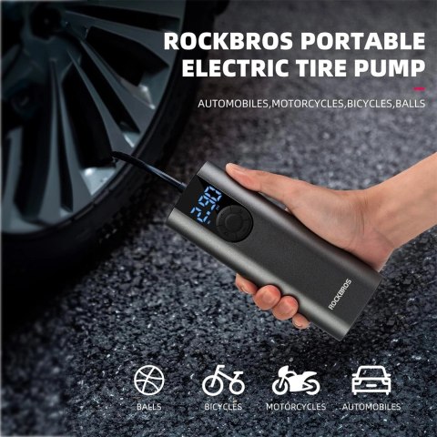 Elektryczna pompka do roweru Rockbros 42720001001 z wyświetlaczem LED + kabel USB-C - USB-A - czarna Elektryczna pompka do roweru Rockbros 42720001001 z wyświetlaczem LED + kabel USB-C - USB-A - czarna