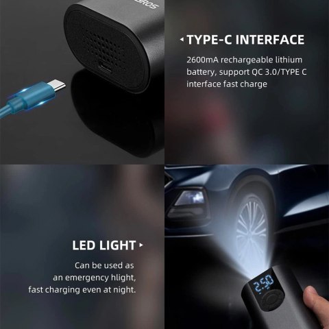 Elektryczna pompka do roweru Rockbros 42720001001 z wyświetlaczem LED + kabel USB-C - USB-A - czarna Elektryczna pompka do roweru Rockbros 42720001001 z wyświetlaczem LED + kabel USB-C - USB-A - czarna