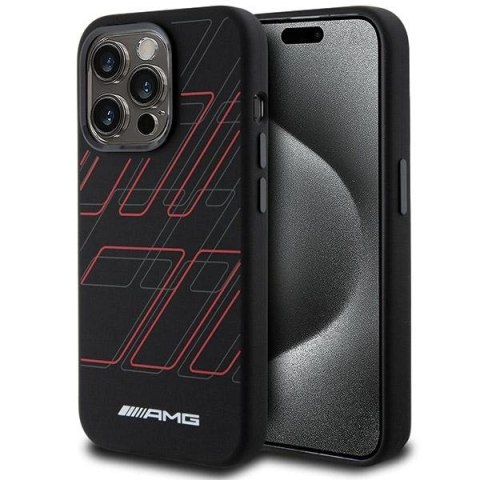 Etui AMG Silicone Large Rhombuses Pattern MagSafe na iPhone 15 Pro - czarne Etui AMG Silicone Large Rhombuses Pattern MagSafe na iPhone 15 Pro - czarne
