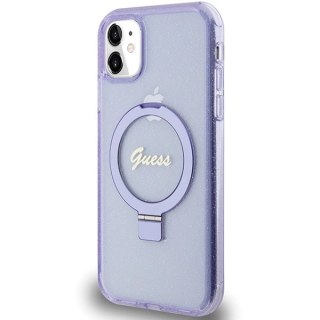Etui Guess Ring Stand Script Glitter MagSafe na iPhone 11 / Xr - fioletowe