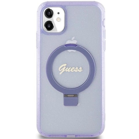 Etui Guess Ring Stand Script Glitter MagSafe na iPhone 11 / Xr - fioletowe