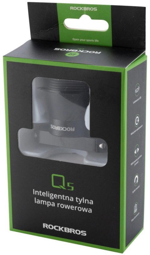 Lampka rowerowa Rockbros Q5 tylna z inteligentnym systemem stop - czarna Lampka rowerowa Rockbros Q5 tylna z inteligentnym systemem stop - czarna
