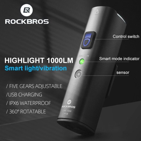 Lampka rowerowa Rockbros V9M-1000 przednia 1000lm - czarna Lampka rowerowa Rockbros V9M-1000 przednia 1000lm - czarna
