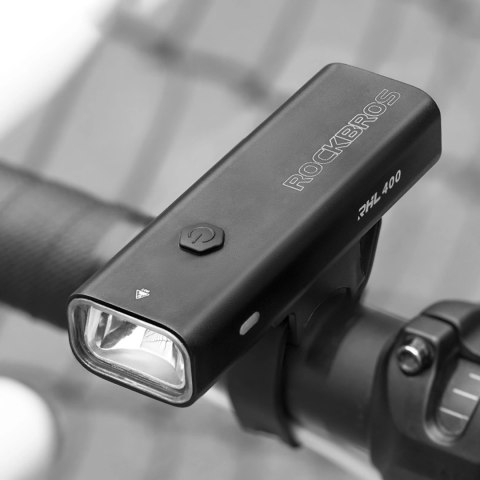 Lampka rowerowa przednia Rockbros 24310006001 400 lm + kabel micro USB - USB-A - czarna