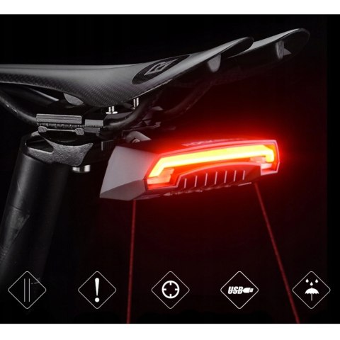 Lampka rowerowa tylna Rockbros LKWD-R1 z laserem i pilotem + kabel micro USB - USB-A - czarna Lampka rowerowa tylna Rockbros LKWD-R1 z laserem i pilotem + kabel micro USB - USB-A - czarna