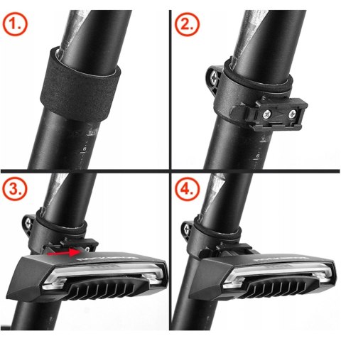 Lampka rowerowa tylna Rockbros LKWD-R1 z laserem i pilotem + kabel micro USB - USB-A - czarna Lampka rowerowa tylna Rockbros LKWD-R1 z laserem i pilotem + kabel micro USB - USB-A - czarna