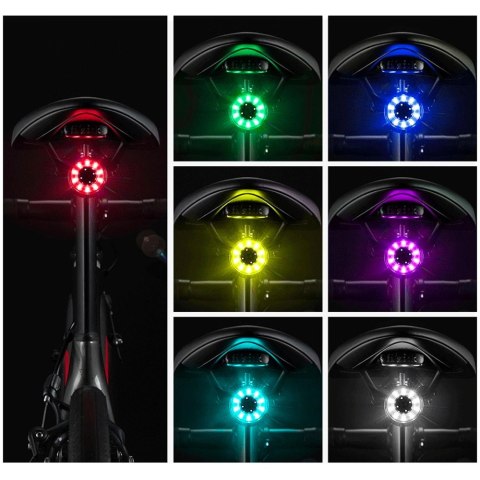 Lampka rowerowa tylna Rockbros Q1 7 kolorów LED + kabel USB-C - USB-A - czarna Lampka rowerowa tylna Rockbros Q1 7 kolorów LED + kabel USB-C - USB-A - czarna