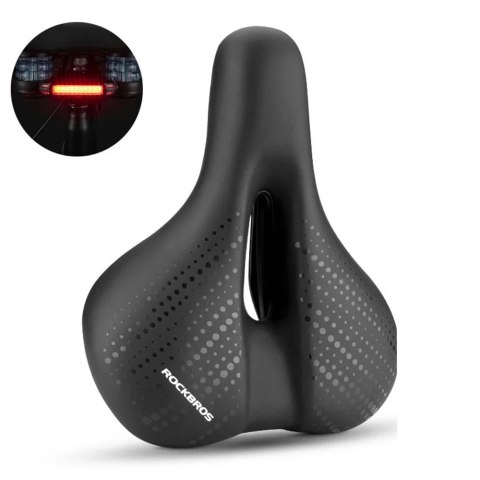 Siodełko rowerowe Rockbros 38218916002 MTB + lampka - czarne Siodełko rowerowe Rockbros 38218916002 MTB + lampka - czarne