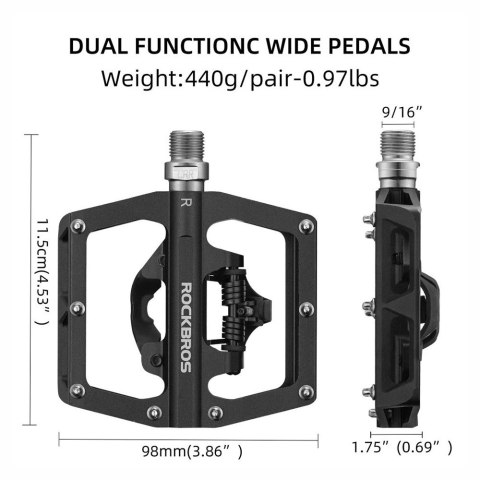 Zestaw pedałów rowerowych Rockbros PD15-BK ze stopu aluminium - czarne Zestaw pedałów rowerowych Rockbros PD15-BK ze stopu aluminium - czarne