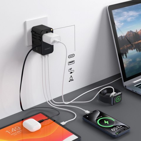Adapter podróżny Choetech PD5020 35W EU / US / AUS / UK z wbudowanym kablem USB-C - czarny Adapter podróżny Choetech PD5020 35W EU / US / AUS / UK z wbudowanym kablem USB-C - czarny