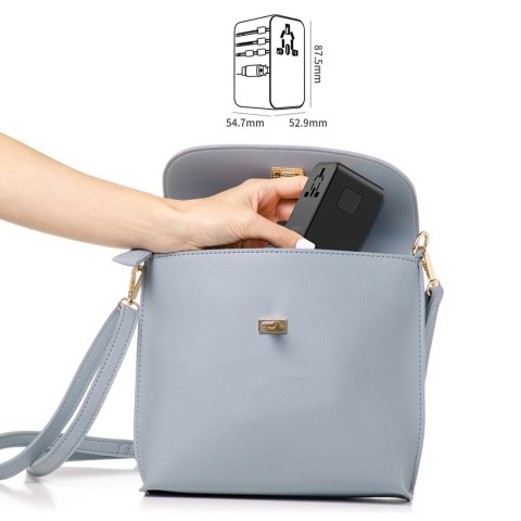 Adapter podróżny Choetech PD5020 35W EU / US / AUS / UK z wbudowanym kablem USB-C - czarny Adapter podróżny Choetech PD5020 35W EU / US / AUS / UK z wbudowanym kablem USB-C - czarny
