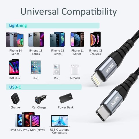 Kabel Choetech IP0039 USB-C / Lightning MFi 480Mb/s 3A 1.2m - czarny Kabel Choetech IP0039 USB-C / Lightning MFi 480Mb/s 3A 1.2m - czarny