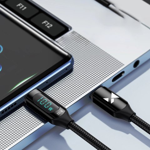 Kabel USB C - USB C Wozinsky WUCCC1 z wyświetlaczem PD 100W 1m - czarny Kabel USB C - USB C Wozinsky WUCCC1 z wyświetlaczem PD 100W 1m - czarny