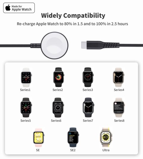Ładowarka bezprzewodowa Choetech T319 MFI o mocy 5W, do Apple Watch + kabel USB-C - czarna Ładowarka bezprzewodowa Choetech T319 MFI o mocy 5W, do Apple Watch + kabel USB-C - czarna