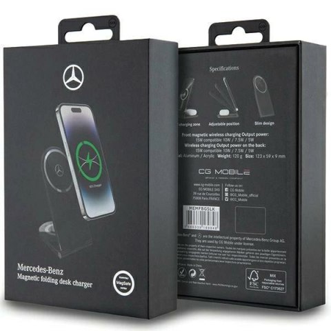 Ładowarka indukcyjna Mercedes Silver Stars MagSafe składana 2w1 15W - czarna Ładowarka indukcyjna Mercedes Silver Stars MagSafe składana 2w1 15W - czarna