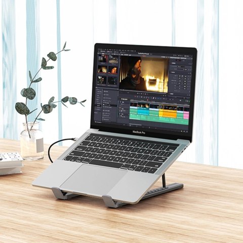 Podstawka pod laptopa 7w1 Choetech HUB-M48 PD USB-C SD TF USB-A HDMI 100W + kabel USB-C - szara Podstawka pod laptopa 7w1 Choetech HUB-M48 PD USB-C SD TF USB-A HDMI 100W + kabel USB-C - szara