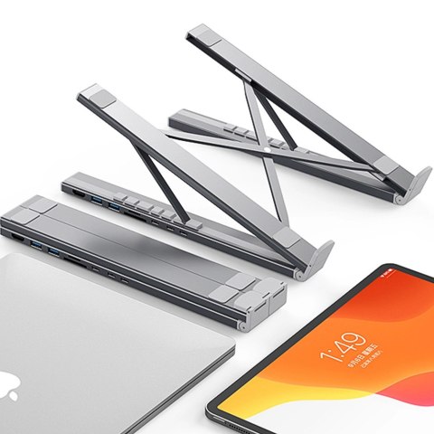 Podstawka pod laptopa 7w1 Choetech HUB-M48 PD USB-C SD TF USB-A HDMI 100W + kabel USB-C - szara Podstawka pod laptopa 7w1 Choetech HUB-M48 PD USB-C SD TF USB-A HDMI 100W + kabel USB-C - szara