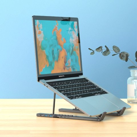 Podstawka pod laptopa 7w1 Choetech HUB-M48 PD USB-C SD TF USB-A HDMI 100W + kabel USB-C - szara Podstawka pod laptopa 7w1 Choetech HUB-M48 PD USB-C SD TF USB-A HDMI 100W + kabel USB-C - szara