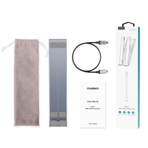 Podstawka pod laptopa 7w1 Choetech HUB-M48 PD USB-C SD TF USB-A HDMI 100W + kabel USB-C - szara Podstawka pod laptopa 7w1 Choetech HUB-M48 PD USB-C SD TF USB-A HDMI 100W + kabel USB-C - szara