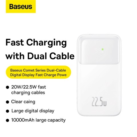 Powerbank Baseus Comet Series z wyświetlaczem 10000mAh 22.5W - biały + kabel USB-A - USB-C