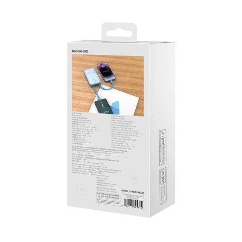 Powerbank Baseus Comet Series z wyświetlaczem 10000mAh 22.5W - niebieski + kabel USB-A - USB-C 0.3m - biały Powerbank Baseus Comet Series z wyświetlaczem 10000mAh 22.5W - niebieski + kabel USB-A - USB-C 0.3m - biały