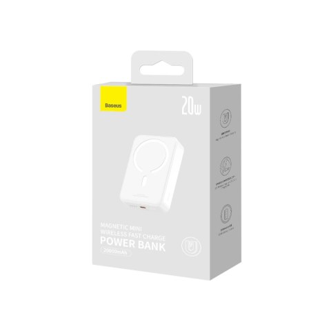Powerbank Baseus Magnetic Mini 20000 mAh 20W - biały + kabel USB-C / USB-C Powerbank Baseus Magnetic Mini 20000 mAh 20W - biały + kabel USB-C / USB-C