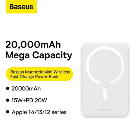 Powerbank Baseus Magnetic Mini 20000 mAh 20W - biały + kabel USB-C / USB-C Powerbank Baseus Magnetic Mini 20000 mAh 20W - biały + kabel USB-C / USB-C