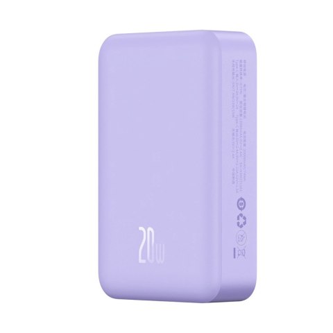 Powerbank Baseus Magnetic Mini 20000 mAh 20W - fioletowy + kabel USB-C / USB-C Powerbank Baseus Magnetic Mini 20000 mAh 20W - fioletowy + kabel USB-C / USB-C