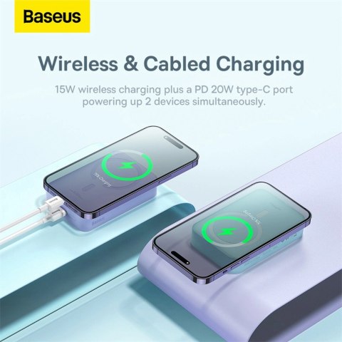Powerbank Baseus Magnetic Mini 20000 mAh 20W - fioletowy + kabel USB-C / USB-C Powerbank Baseus Magnetic Mini 20000 mAh 20W - fioletowy + kabel USB-C / USB-C