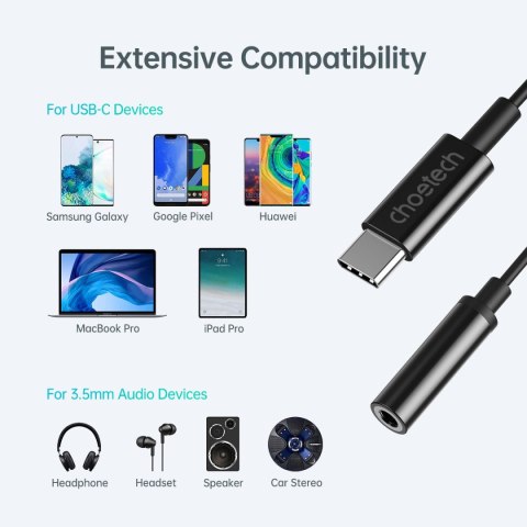 Przejściówka Choetech AUX003 USB-C / DC 3.5mm audio - czarna Przejściówka Choetech AUX003 USB-C / DC 3.5mm audio - czarna