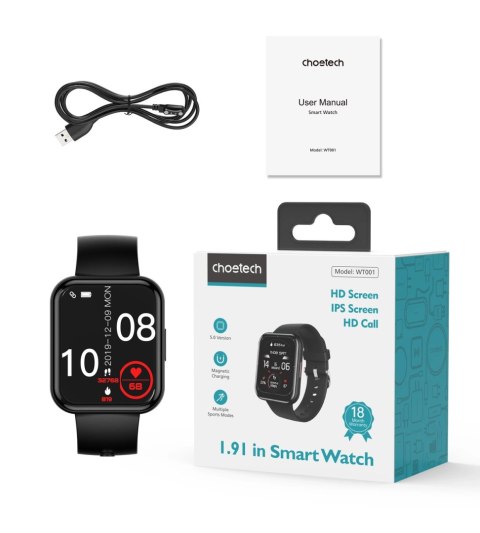 Smartwatch Choetech WT001 z funkcją odbierania połączeń IP67 - czarny Smartwatch Choetech WT001 z funkcją odbierania połączeń IP67 - czarny