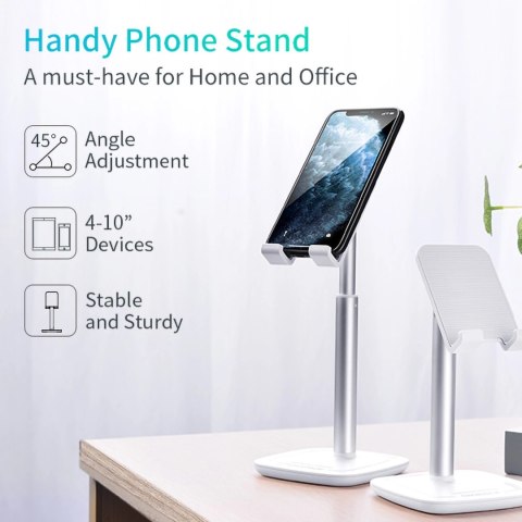 Stojak Choetech H035 aluminiowy na telefon lub tablet z regulacją - biało-srebrny Stojak Choetech H035 aluminiowy na telefon lub tablet z regulacją - biało-srebrny